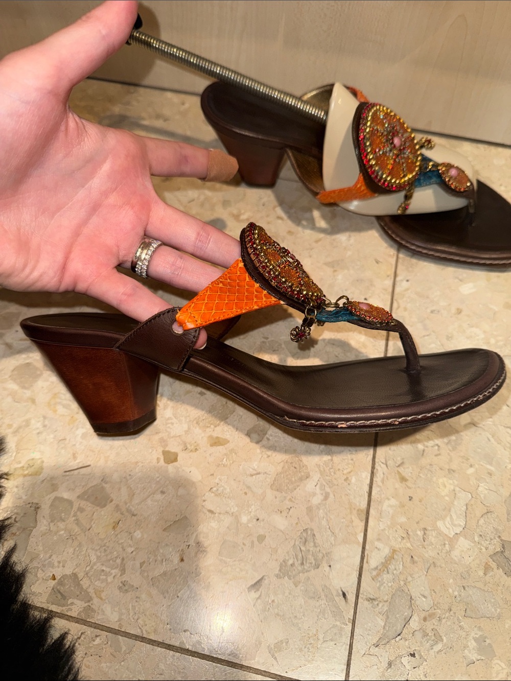 Giuseppe Zanotti Vicini Vintage Embellished Sandal Heels Size 37.5 Women’s - Picture 3 of 7